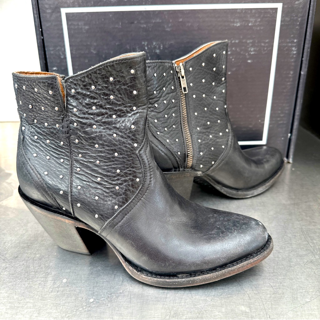Lucchese Harley Stud Boots In Black Stonewash Leather. Brand New!